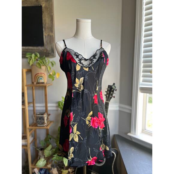 Vintage 90s Victoria's Secret Silk Rose Slip Dress Size Large - Picture 1 of 4